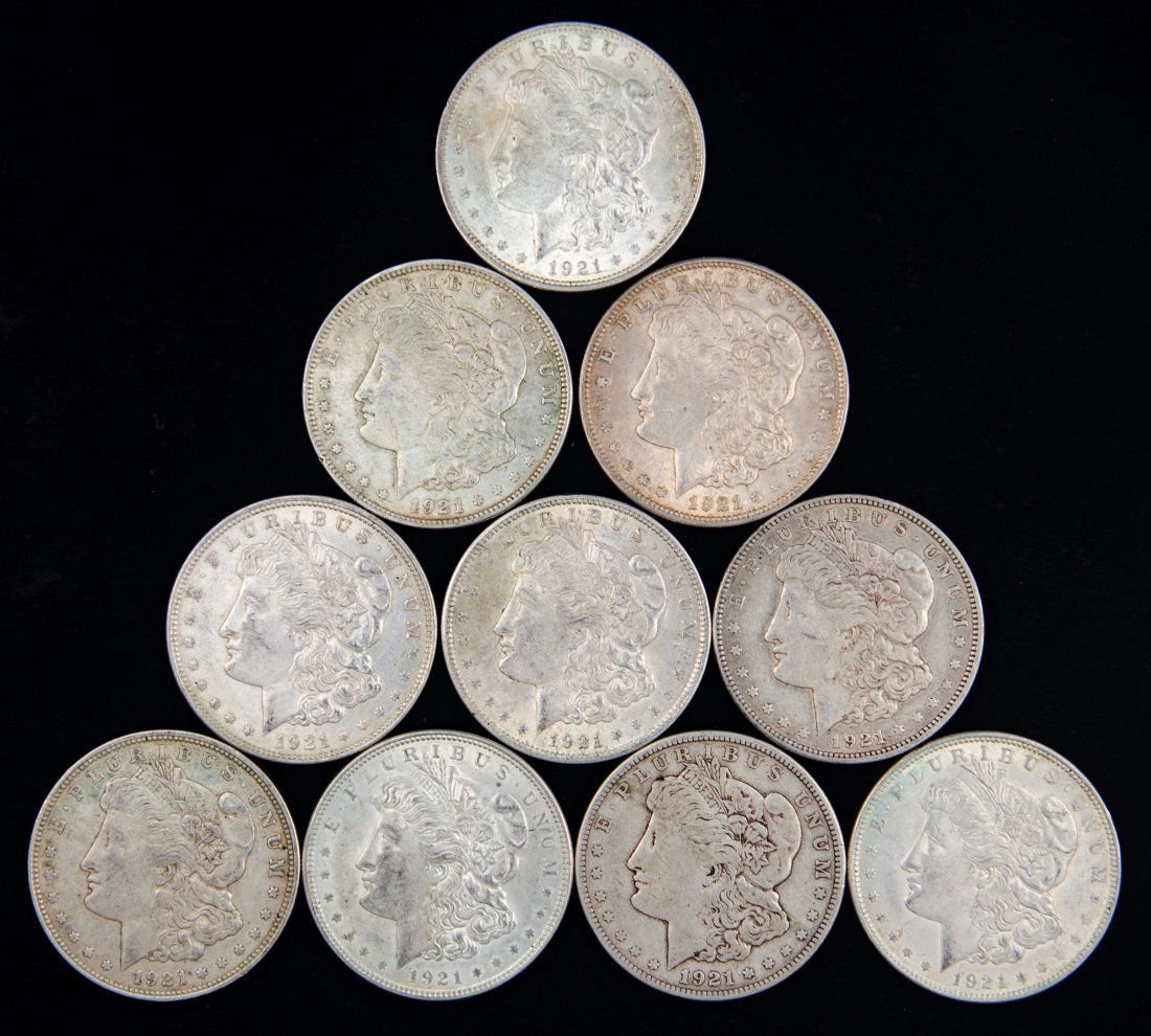 Ten(10) 1921 United States Morgan Silver Dollars (1 of 2)