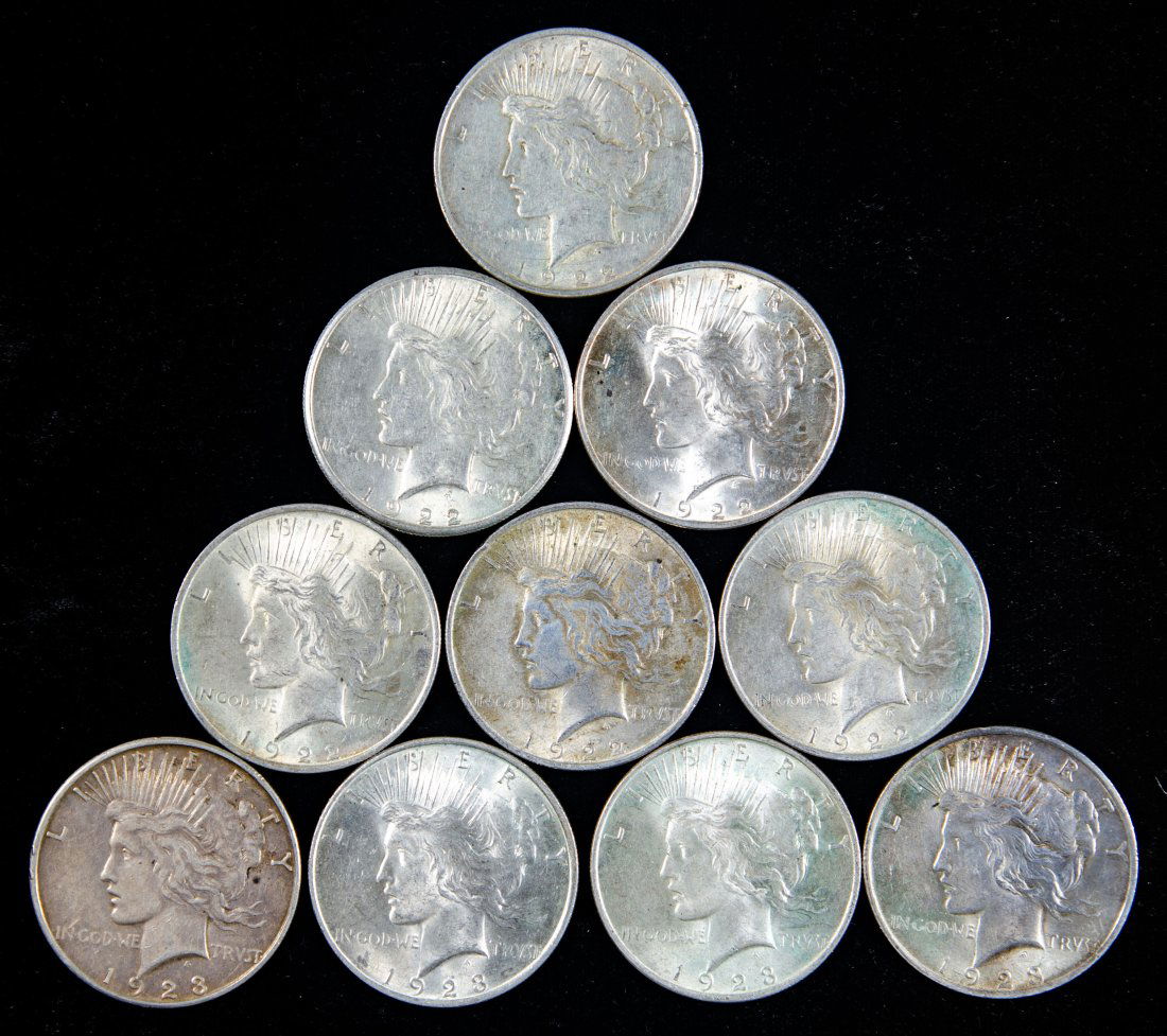 Ten(10) 1922/1923 United States Silver Peace Dollars (1 of 2)