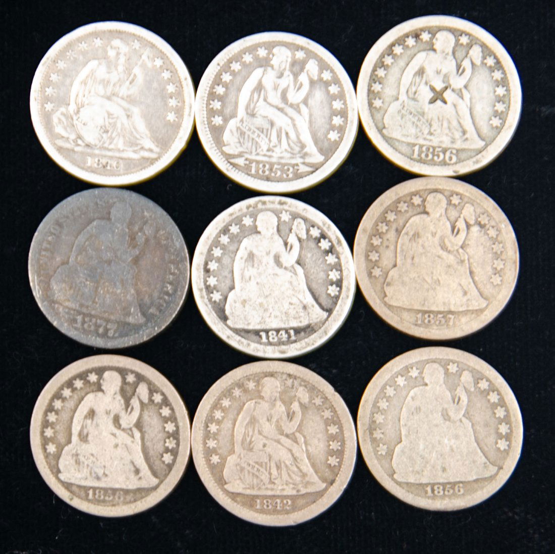 Nine(9) Mixed Date United States Seated Liberty Dimes (1 of 2)