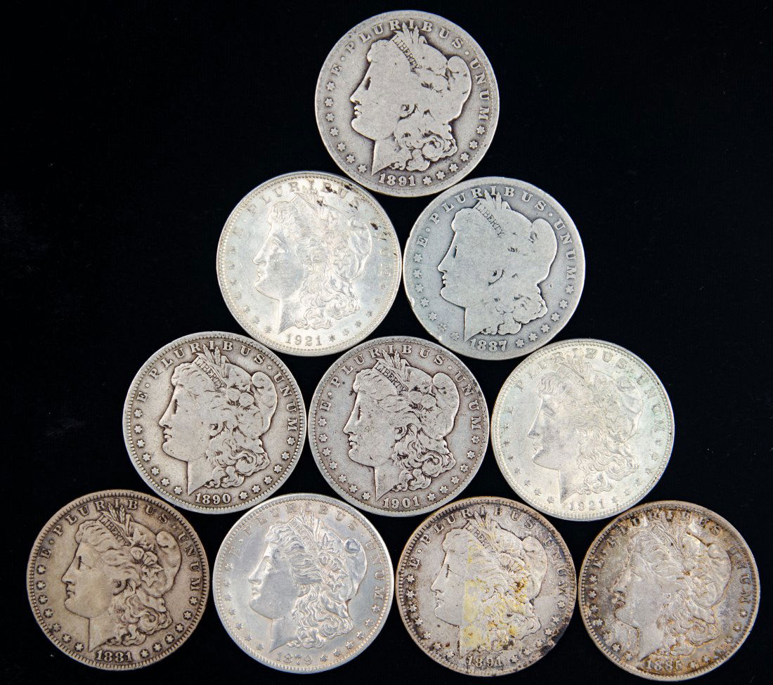 Ten(10) Mixed Date United States Morgan Silver Dollars (1 of 2)