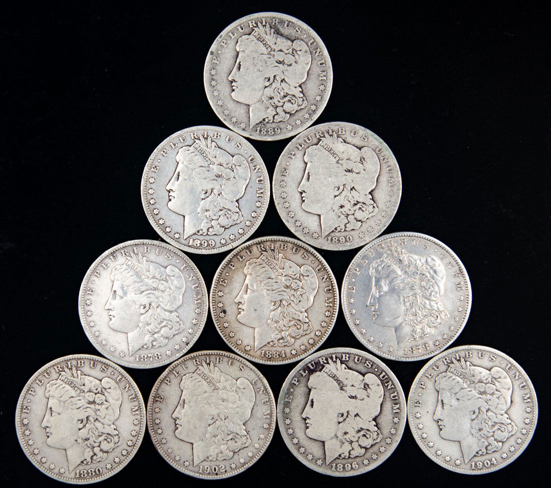 Ten(10) Mixed Date United States Morgan Silver Dollars (1 of 2)