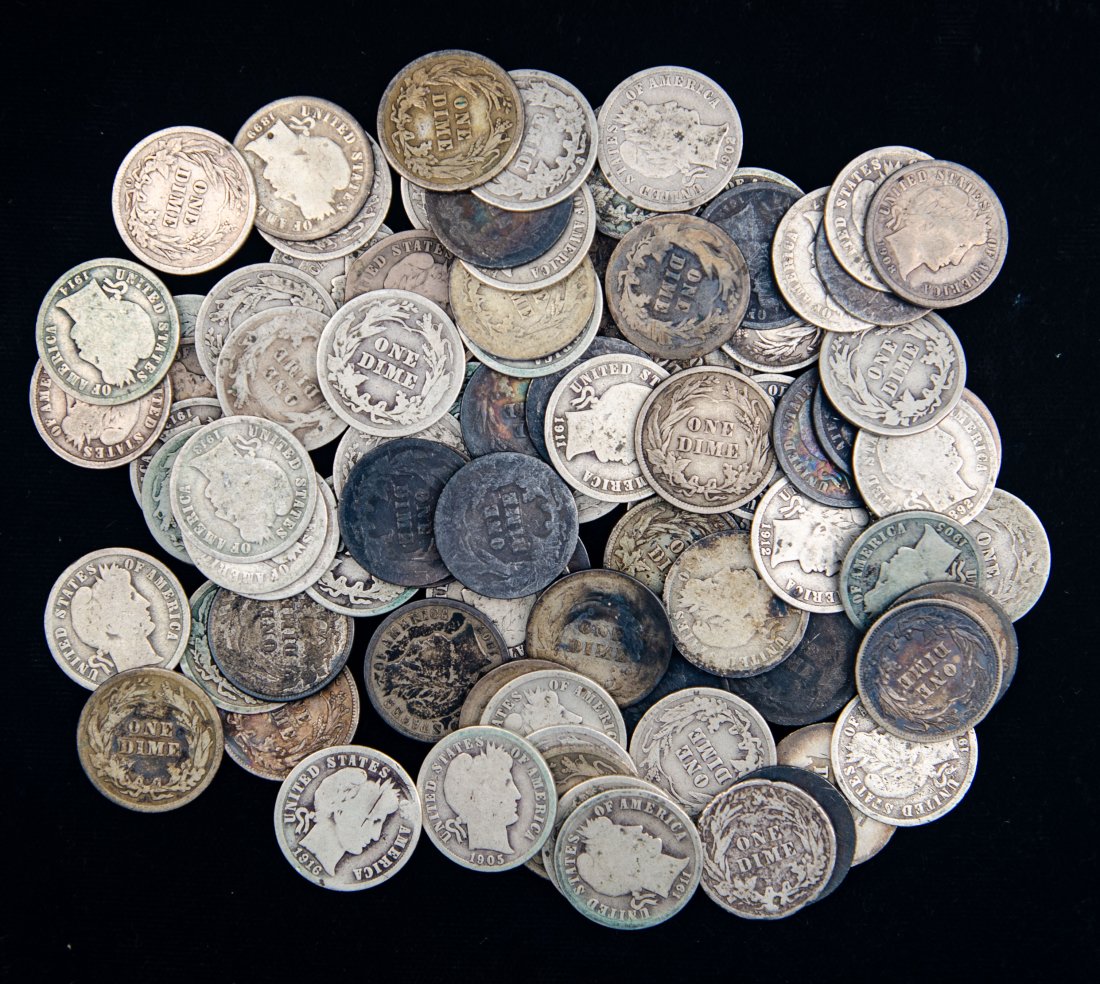 $9 Face Value Mixed Date United States 90% Silver Barber Dimes (1 of 2)