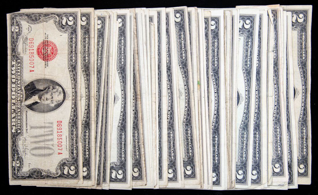 Sixty-Eight(68) Mixed Date Red Seal $2 Notes - 1928, 1953, 1963 (1 of 2)