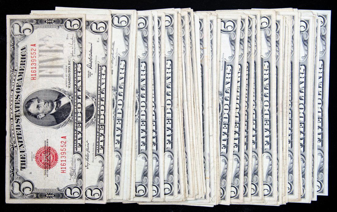 Seventy-Nine(79) Mixed Date United States Red Seal $5 Notes (1 of 2)