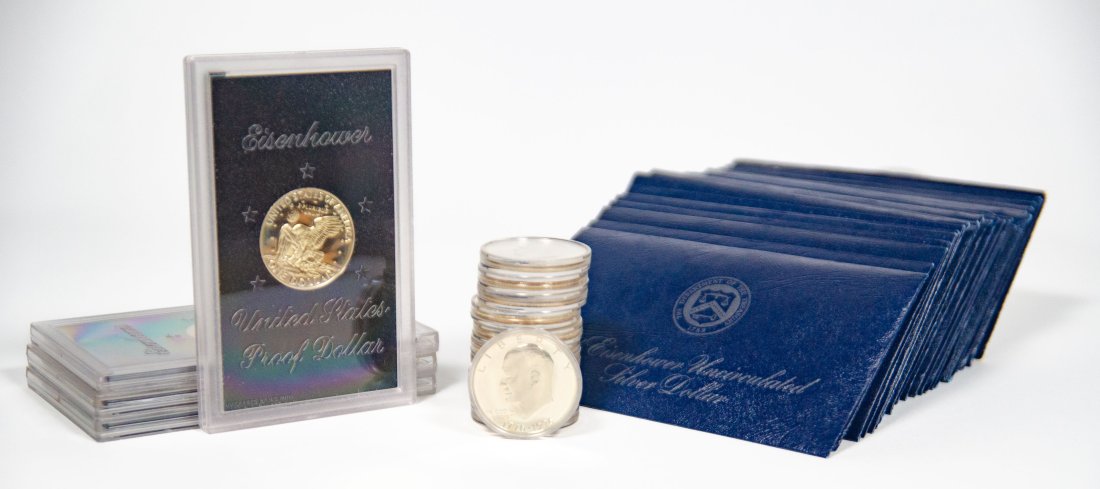 Forty-Five(45) Mixed Date Eisenhower Silver Dollars - Proof & Business Strike (1 of 3)