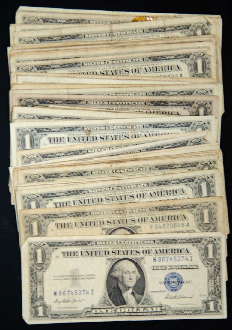 Sixty-Three(63) Mixed Date United States $1 Silver Certificates (1 of 2)