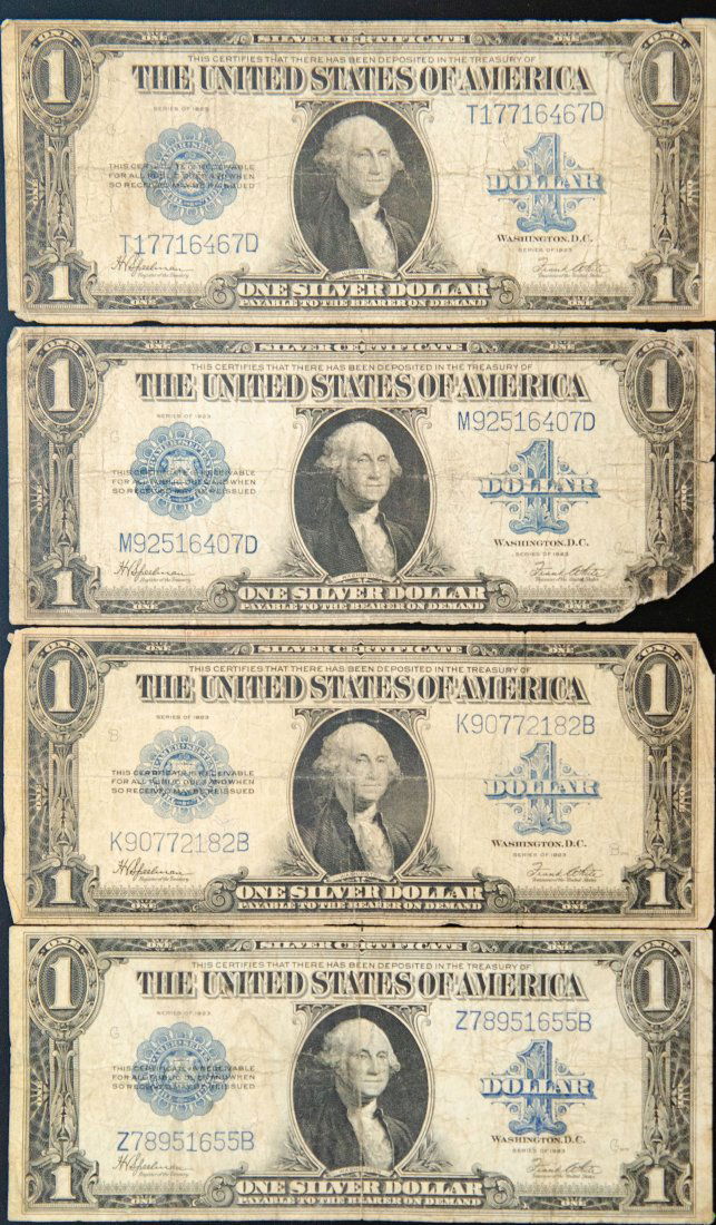 Four(4) 1923 United States Large $1 Silver Certificates (1 of 2)