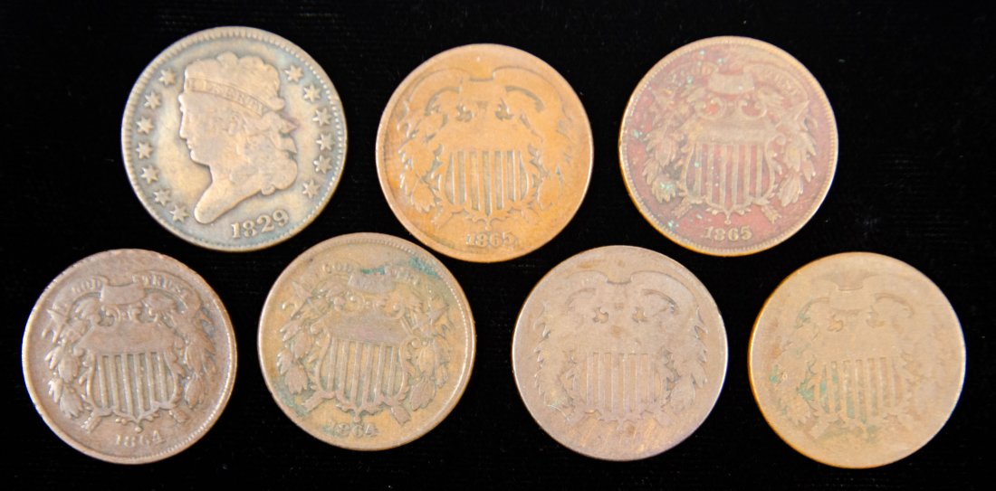 Seven(7) Mixed United States Coinage Grouping (Half Cent & Two Cents) (1 of 2)
