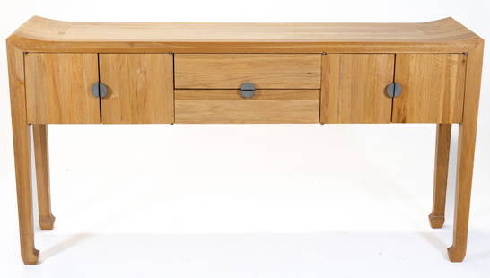 Maria Yee "Ming" Console Table: Maria Yee(Chinese-American, 20th Century) "Ming" console table having two drawers flanked on each side by two doors. Console measures 34H x 64W x 16D. Maria Yee was born in the Southern Chinese city o