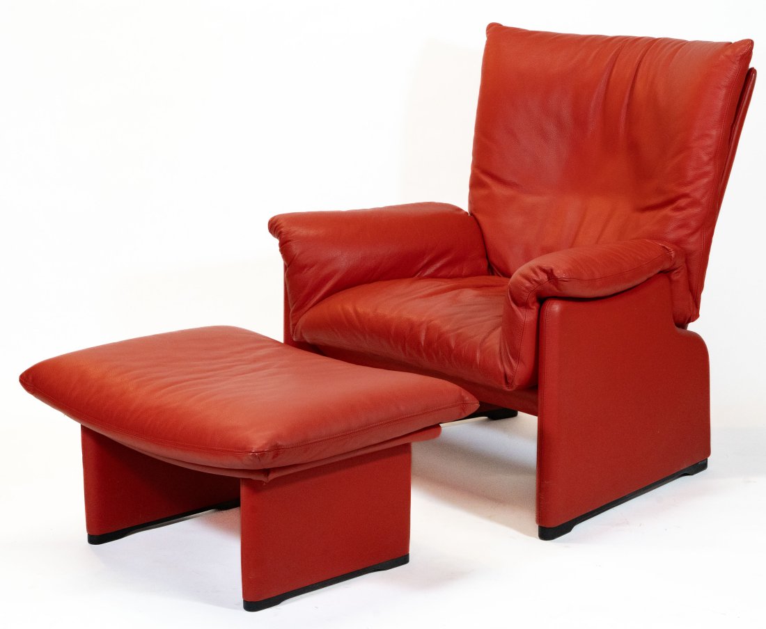 Vico Magistretti for Cassini Palmaria Red Leather Armchair w/ Ottoman (1 of 10)