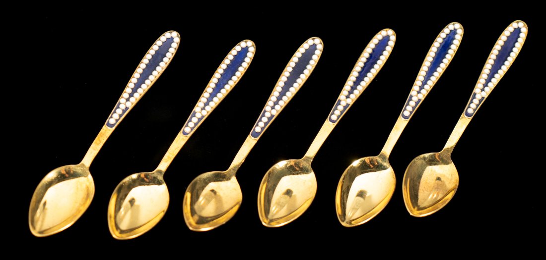 Six(6) Russian Gilt Silver Enamel Teaspoons (1 of 7)