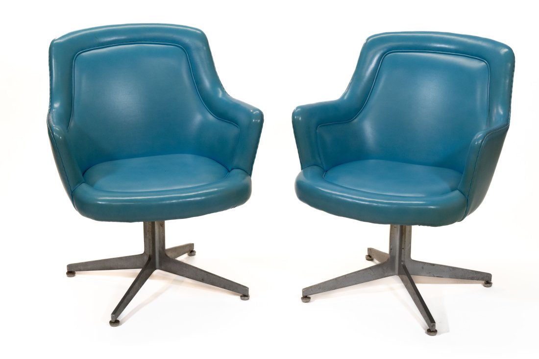 Pair Lehigh Furniture Vintage Blue Vegan Leather Armchairs (1 of 6)