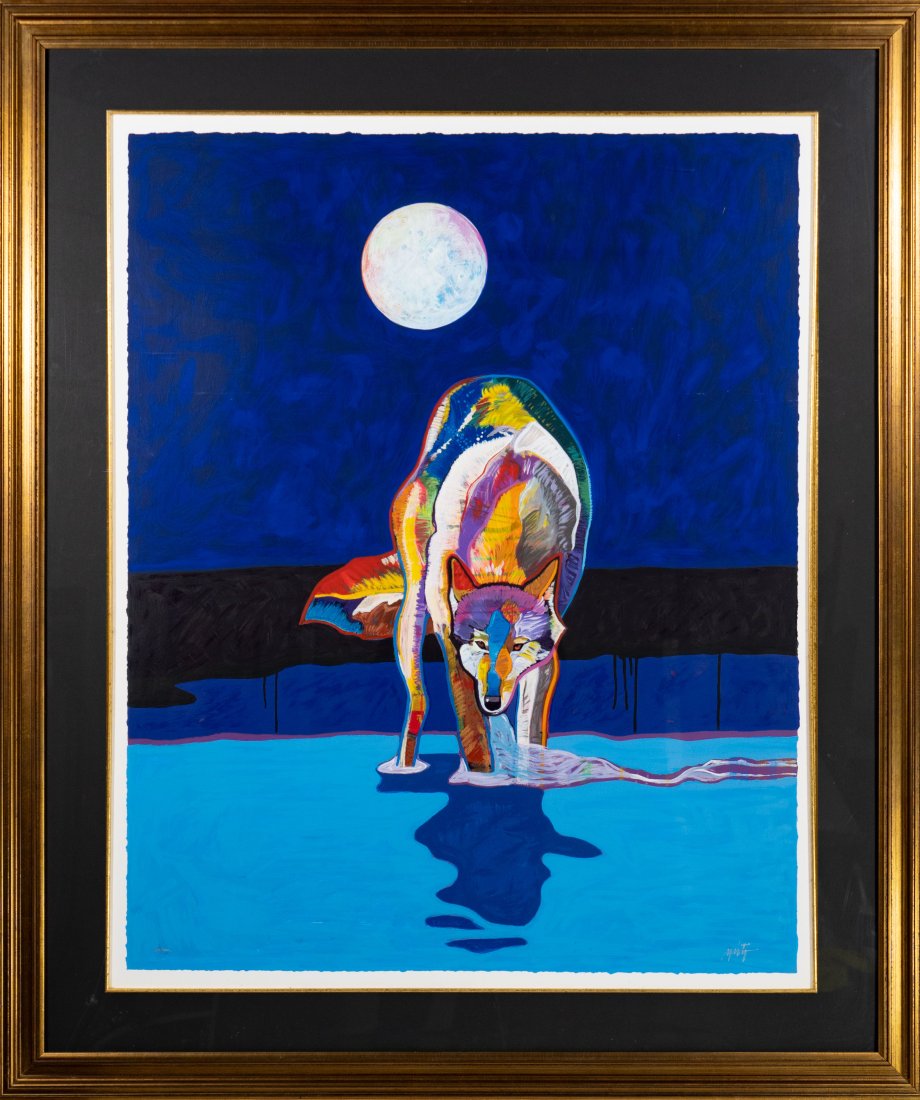 John Nieto  Wolf  Drinking Water in Moonlight Serigraph (1 of 6)