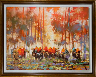 BC Nowlin Painting "Only Place" O/C: BC Nowlin (b. 1949 American) original painting titled "Only Place". Oil on Canvas. 46 x 60 in. Signed lower left and on verso, also titled on side of canvas interior of frame.