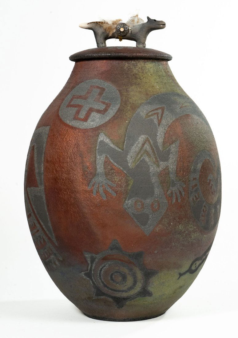 Rick Lowenkamp Native American Raku Covered Jar (1 of 8)