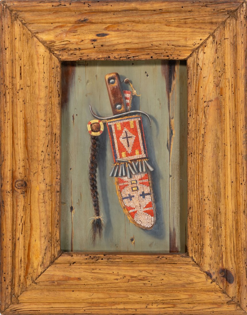 Carol Lee Thompson (American, b. 1958) Painting â€˜Sioux Beaded Knife Sheathâ€™ O/C (1 of 6)