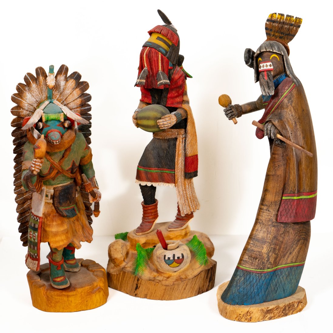 Three (3) Hand Carved Kachina Dolls (1 of 10)