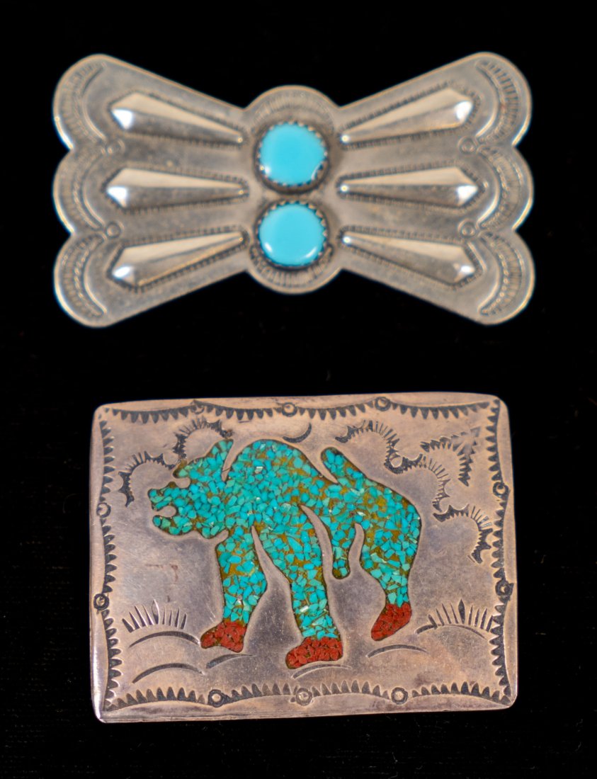 Two (2) Silver Native American Turquoise Pendants (1 of 4)