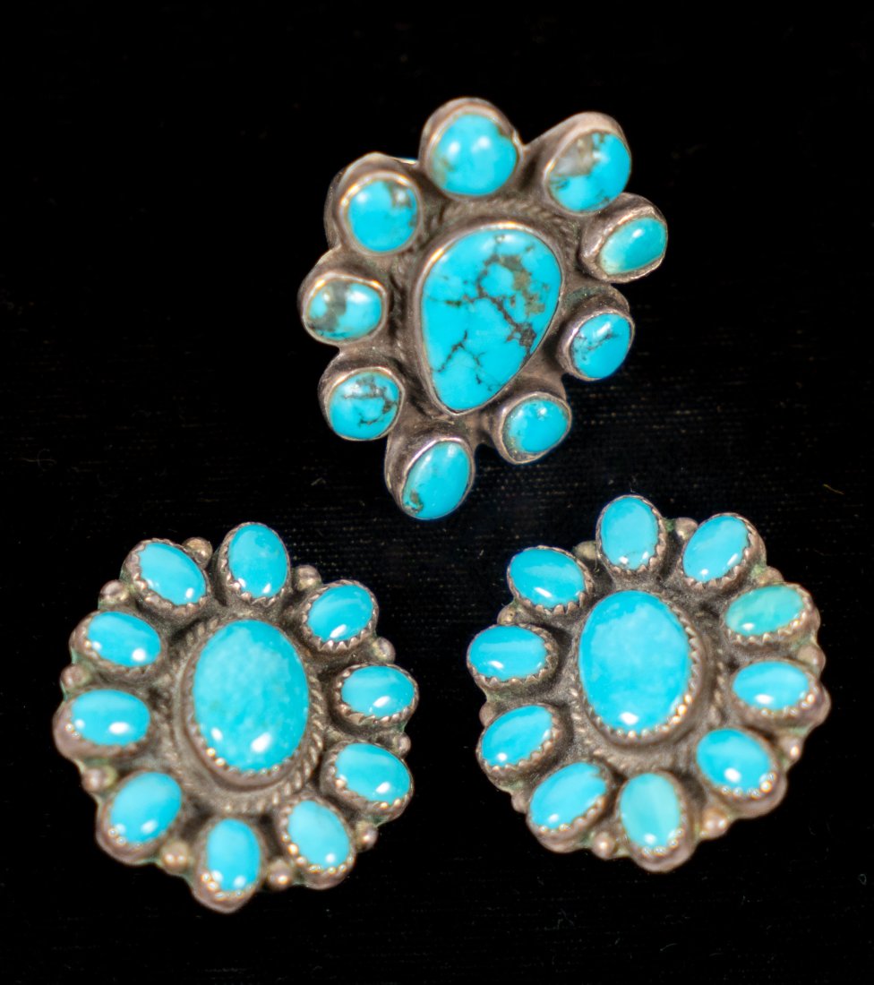 Native American Silver & Turquoise Earrings & Ring (1 of 3)