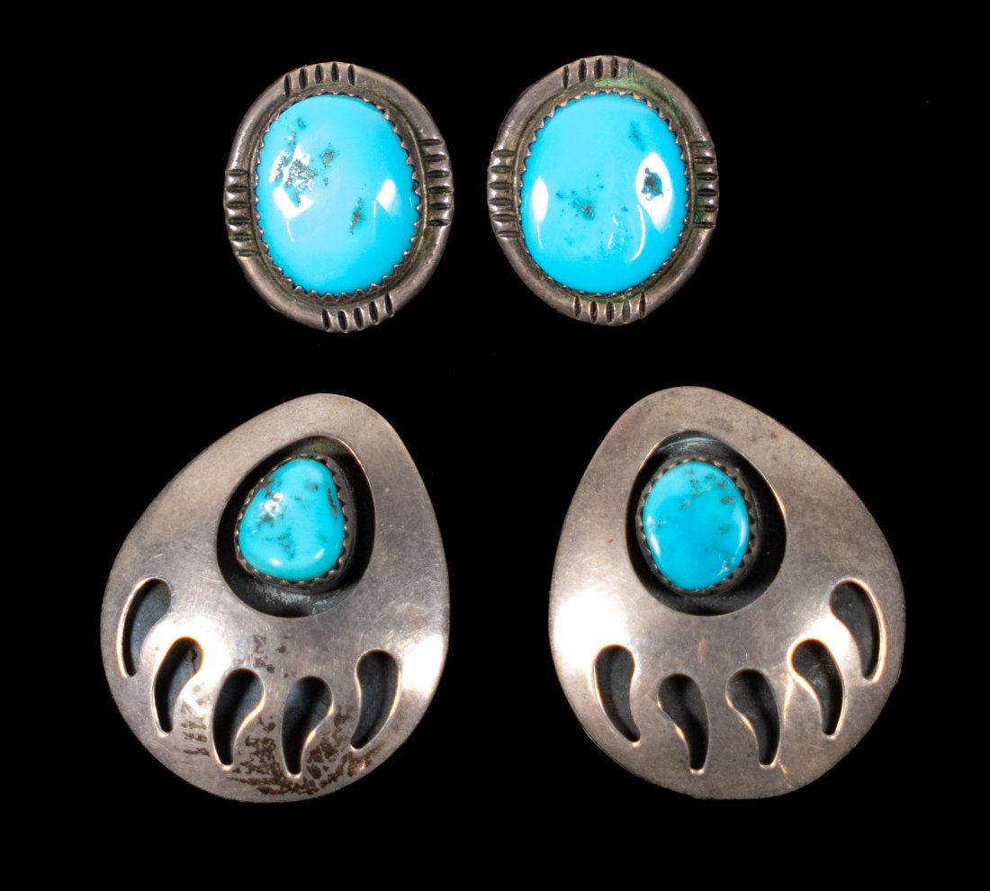 Two (2) Native American Silver & Turquoise Earrings (1 of 3)