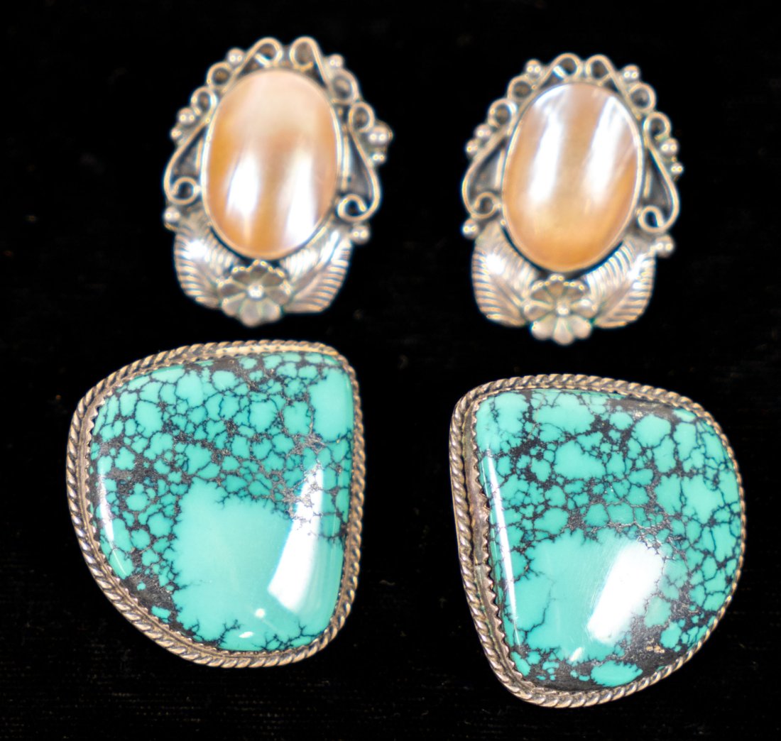 Two (2) Native American Silver Earrings - Turquoise & Pearl (1 of 3)