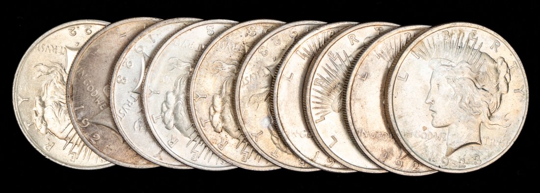Ten (10) Mixed Date United States Silver Peace Dollars (1 of 2)