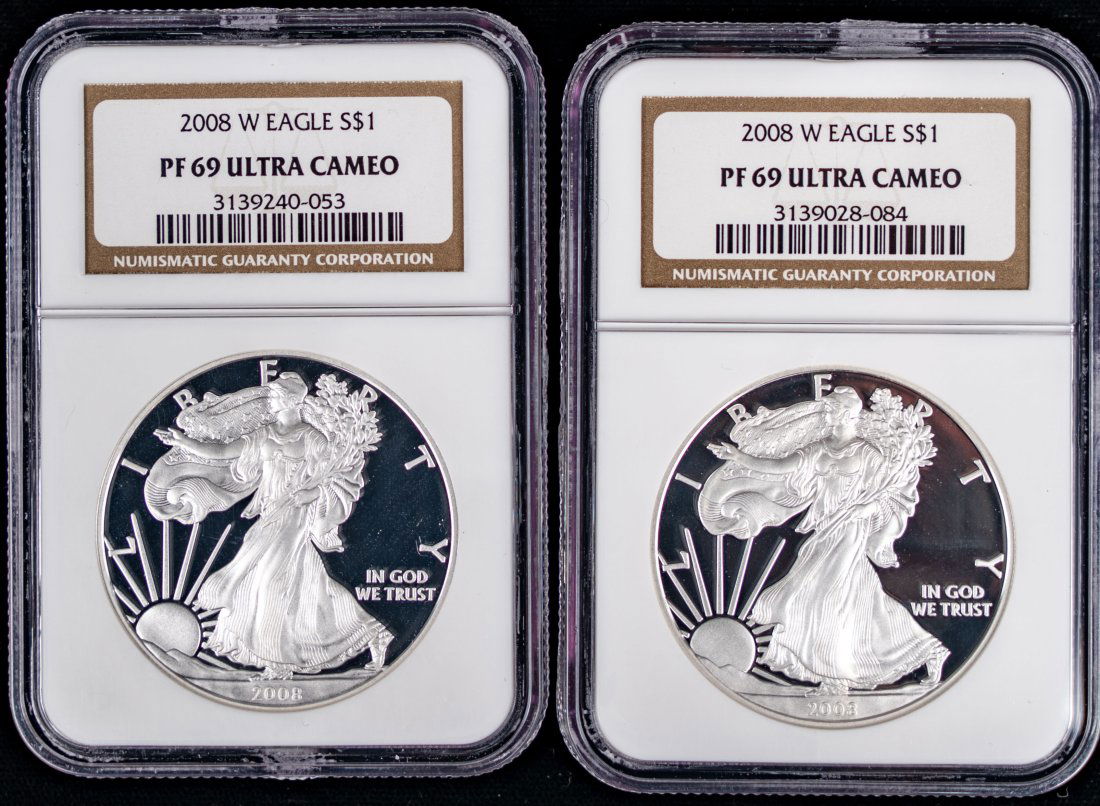 Two (2) 2008-W American Silver Eagle Proofs NGC PF69 Ultra Cameo (1 of 2)
