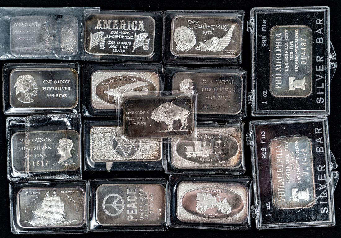 Fifteen (15) Vintage 1ozt .999 Fine Silver Art Bars (1 of 2)