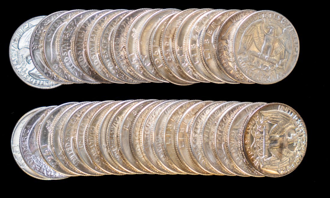 $9.25FV Mixed Date United States Silver Washington Quarters - BU (1 of 2)