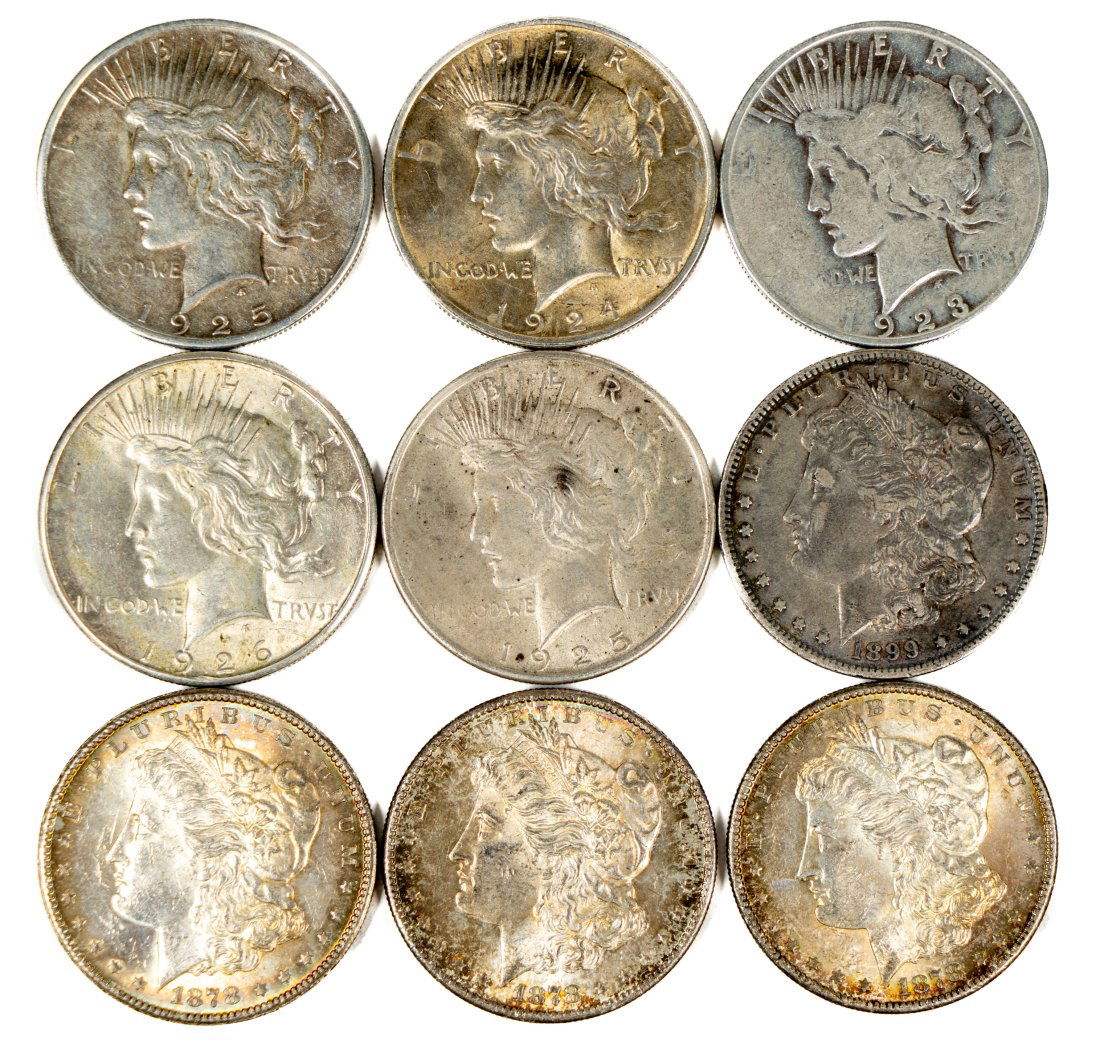 Nine (9) Mixed United States Silver Dollars (1 of 2)
