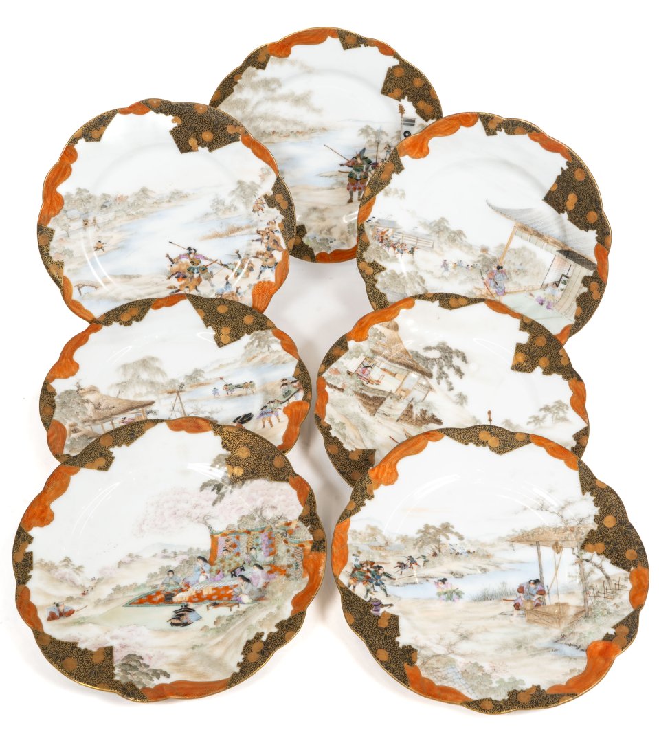 Seven (7) Antique Kutani Japanese Scenic Plates (1 of 5)