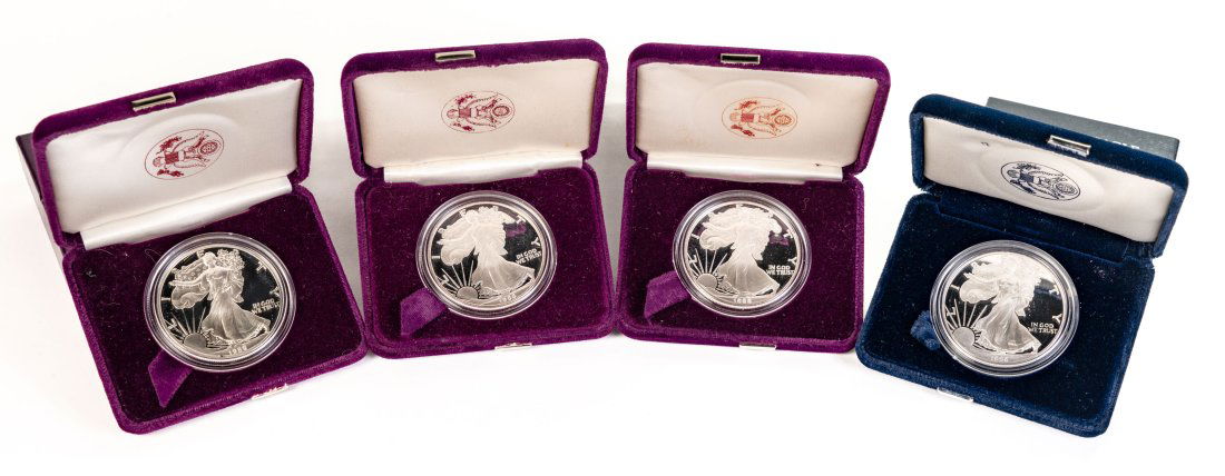 Four (4) Early Mixed Date United States Proof American Silver Eagles (1 of 5)