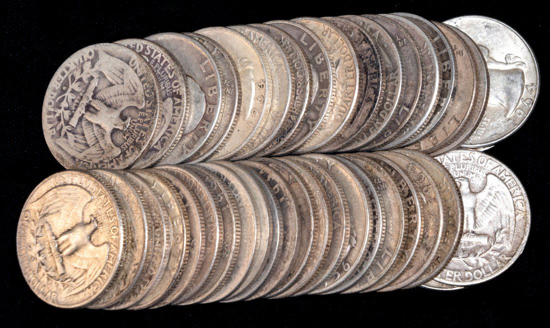 $10 Face Value United States 90% Silver Washington Quarters (1 of 2)