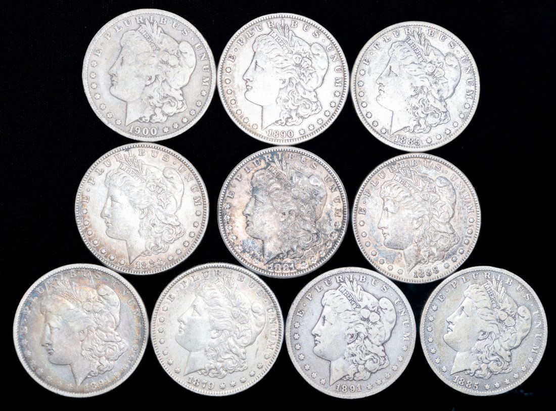 Ten (10) Mixed Date United States Morgan Silver Dollars (1 of 2)