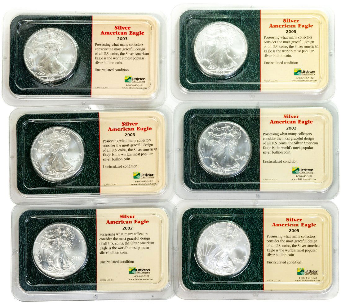 Six (6) Mixed Date United States 1oz Silver Eagles - UNC (1 of 2)