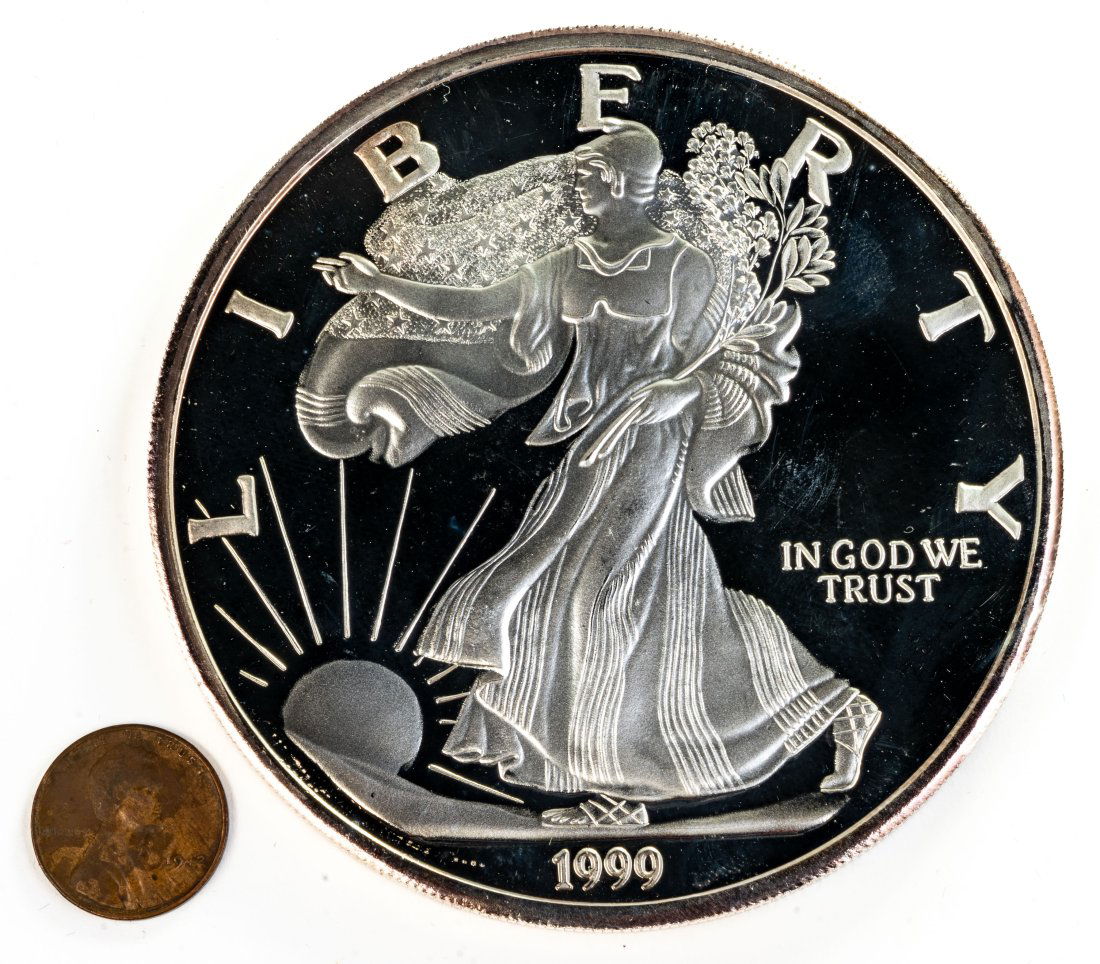 1999 Walking Liberty Design .999 Fine Silver 12ozt Large Proof Round (1 of 2)