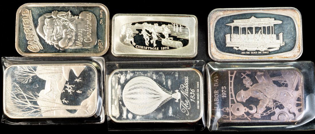 Six (6) Vintage .999 Silver Art Bars (1 of 3)