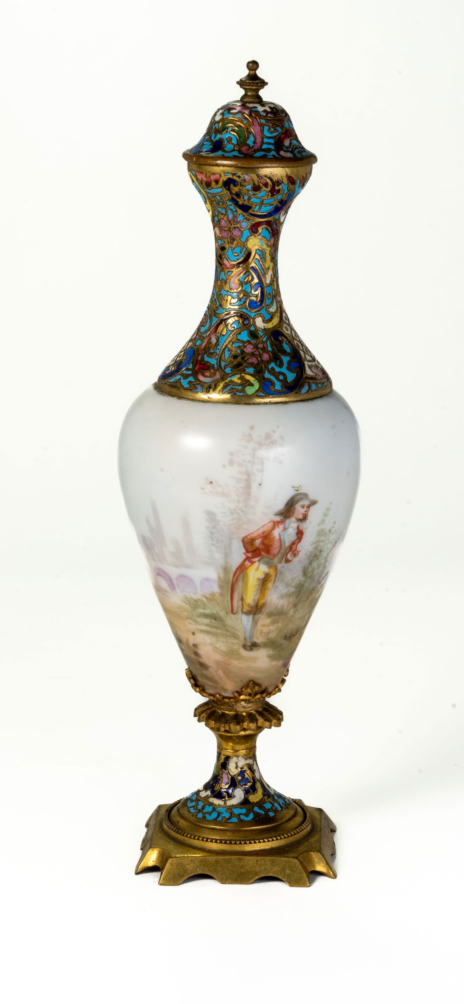 1890s French Champleve Porcelain Lid Urn Sevres Style (1 of 10)