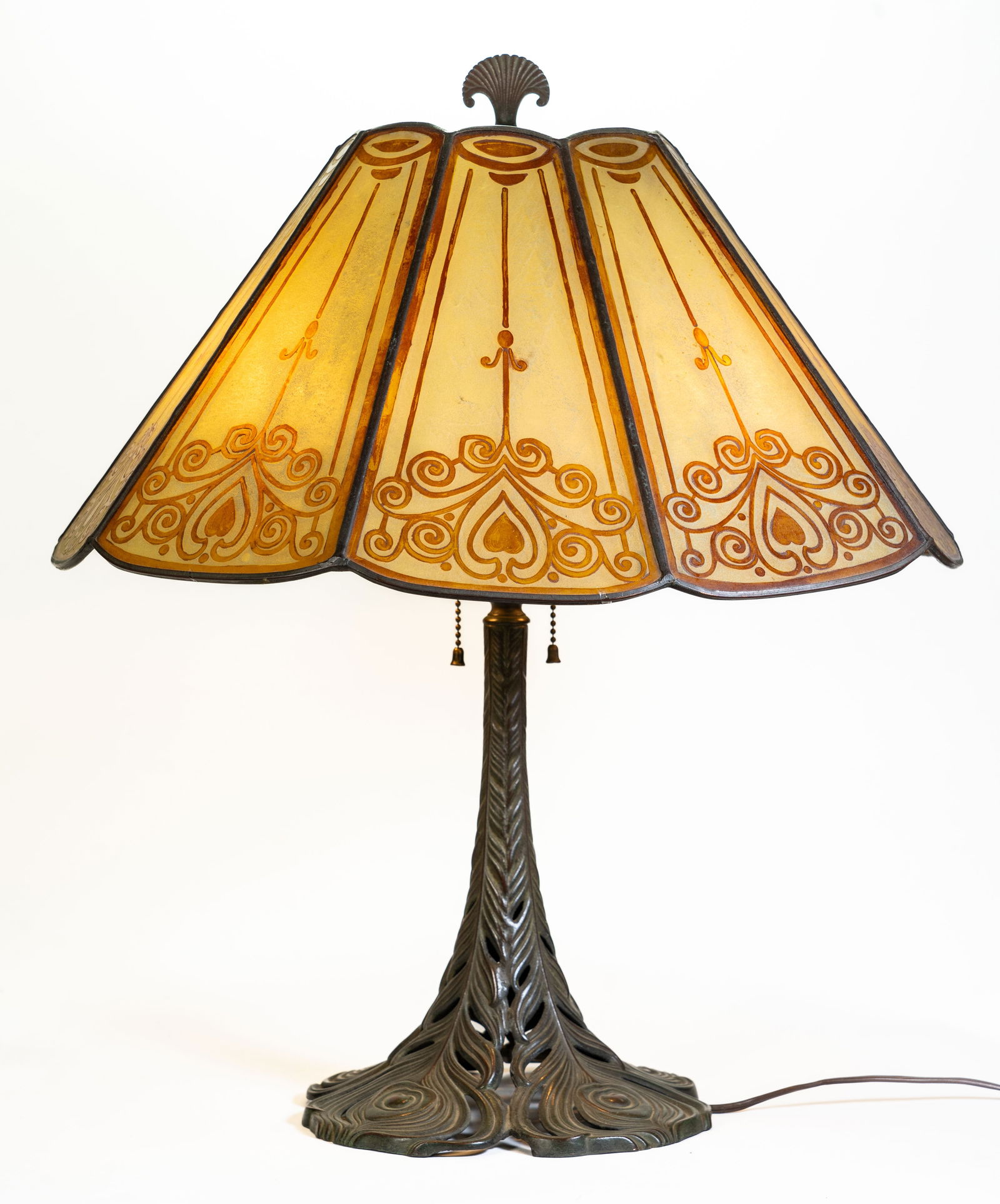 Handel Peacock Bronze Base Acid Etched Panel Lamp Shade (1 of 9)