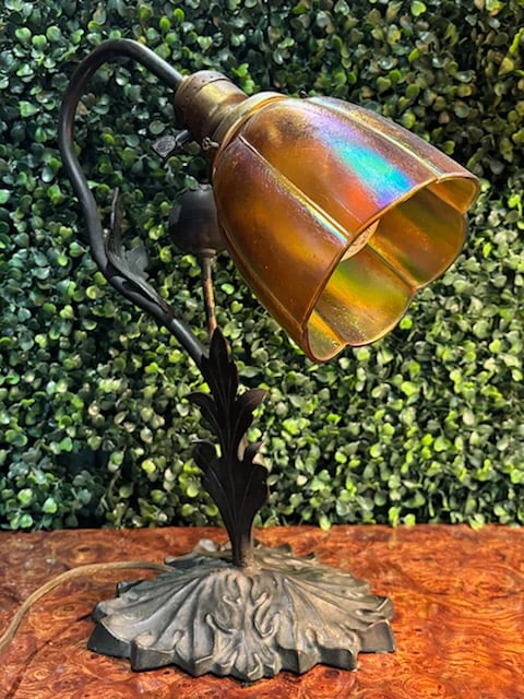 Unusual Handel Bronze Desk Lamp #121 Iridescent Shade (1 of 4)