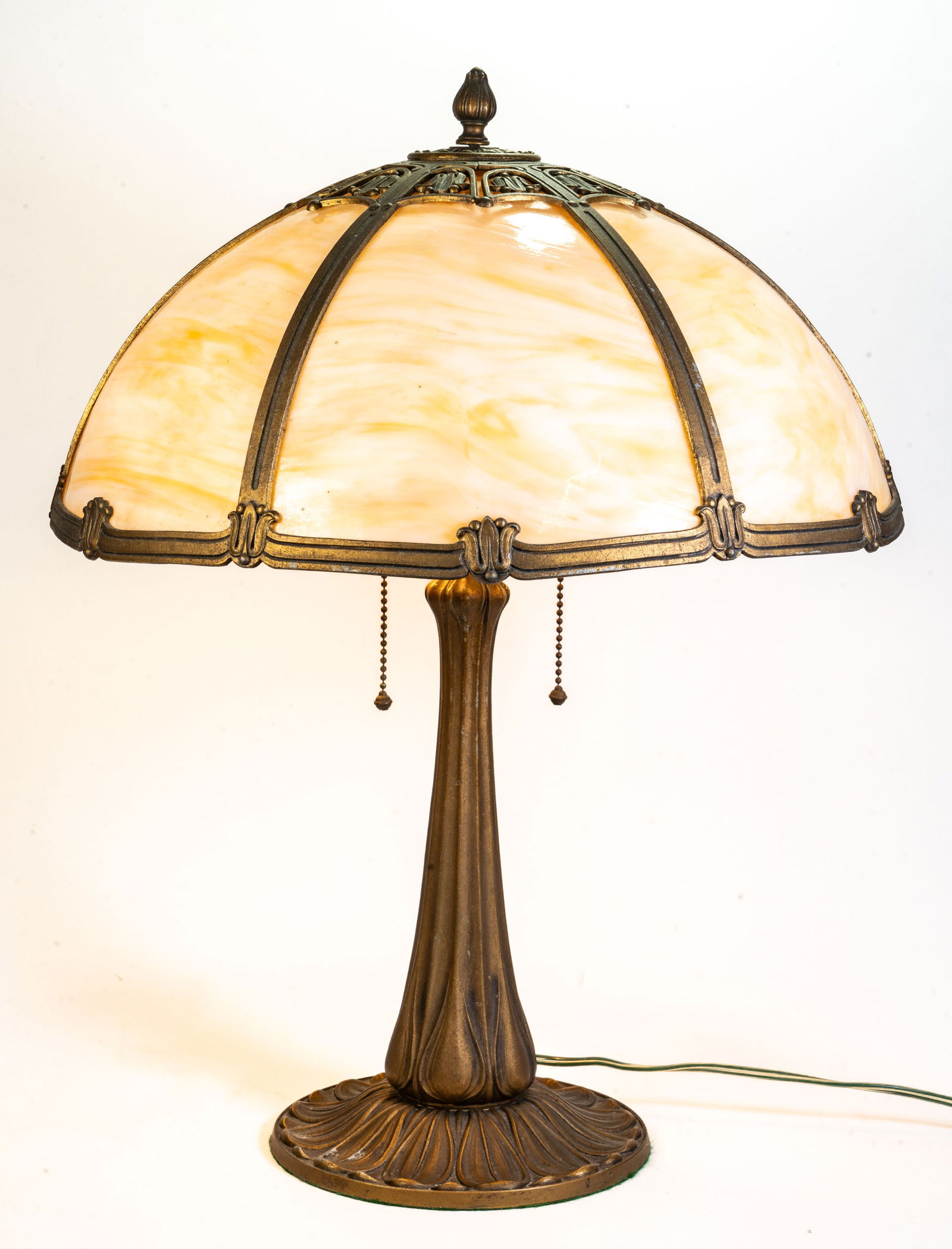 Vintage Art Nouveau Slag Glass & Bronze Table Lamp (1 of 9)