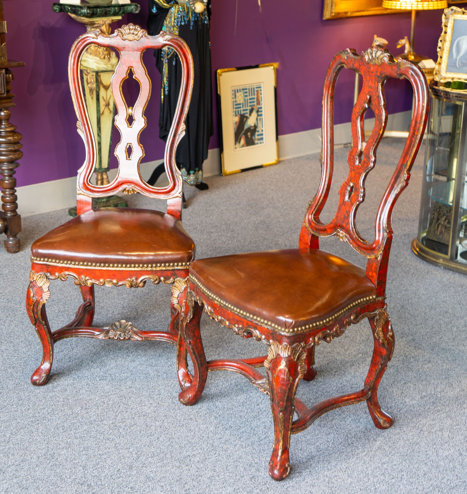 Pair of Carved Painted and Gilt Baroque-Style Side Chairs (1 of 13)