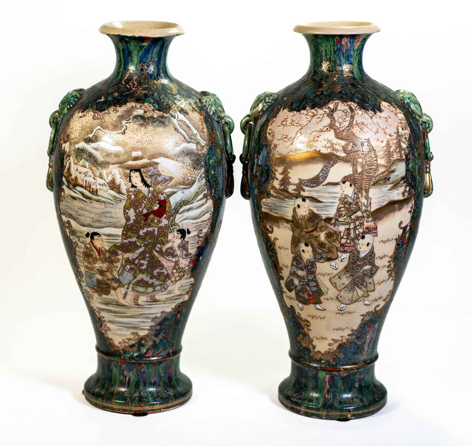 Meiji Period Japanese Satsuma Hand-Painted Vases- Pair (1 of 12)