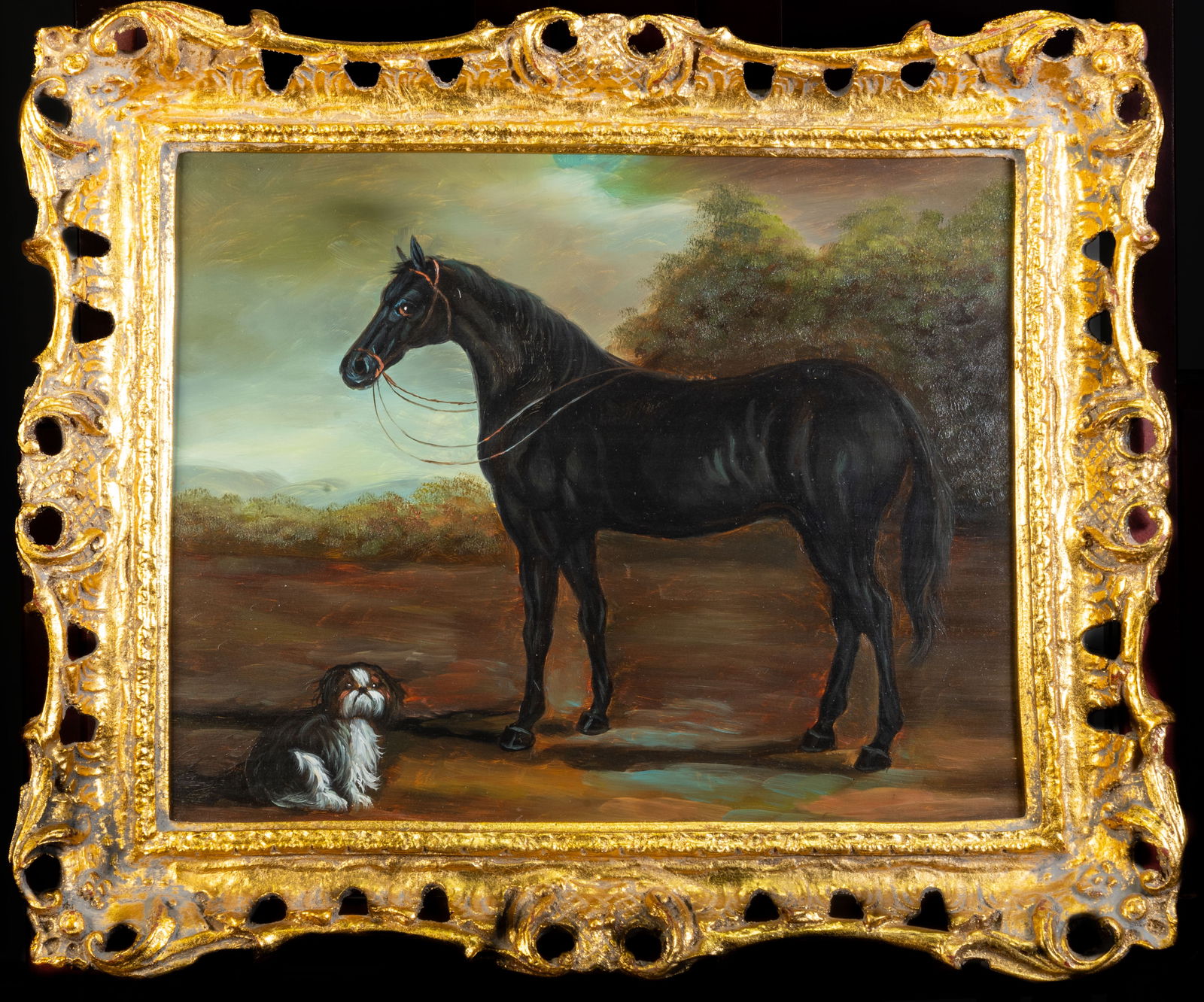 Pair of Oil on Board Horse King Charles Spaniel Paintings (1 of 7)
