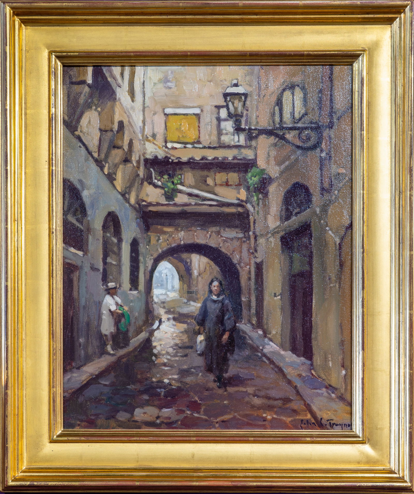 John C. Traynor (American, B. 1961) "Walking to Market": John C. Traynor (American, B. 1961) Oil on linen “Walking to Market” Signed lower right "John C. Traynor" View Size: 20H x 16W Frame Size: 27H x 22W Provenance: Rulle Collection John C. Trayno