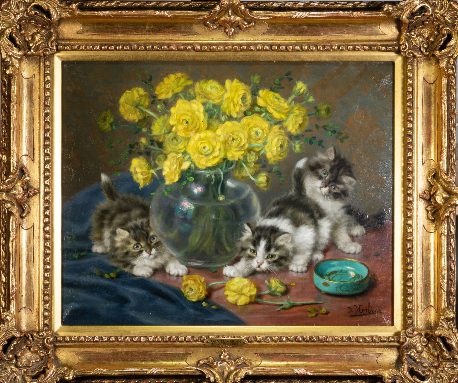 Daniel Merlin (French, 1861-1933) "Kittens and Flowers in Vase" (1 of 8)
