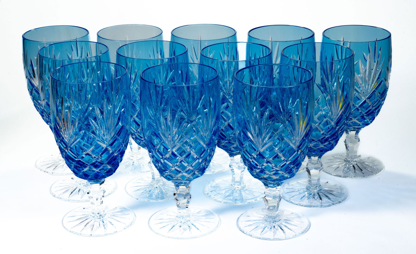 Twelve (12) Faberge Cut To Clear Water Goblet "Odessa" Glass Set (1 of 6)