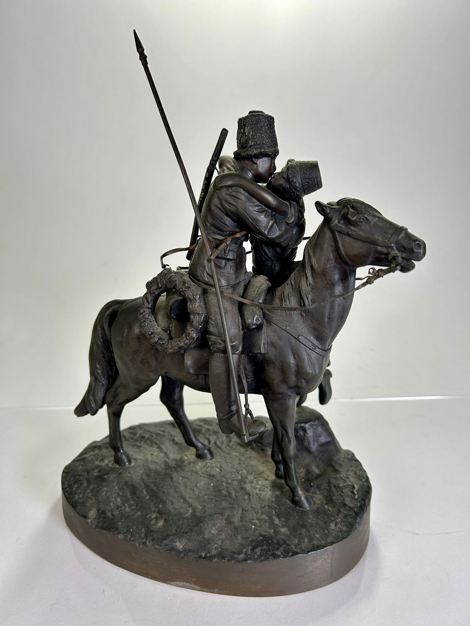 Russian Bronze "Cossack Farewell" Signed A.M. Bonoger (1 of 4)