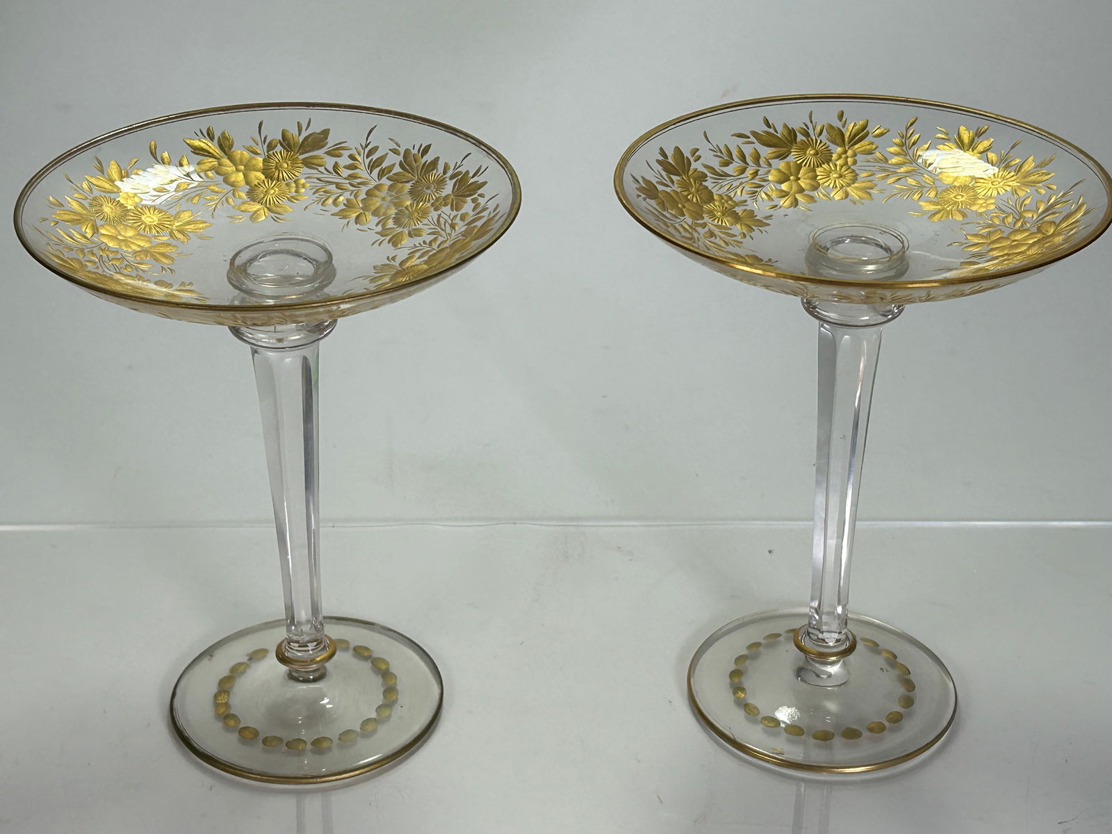 Antique Moser Gilt Glass Tazza's- Pair (1 of 3)