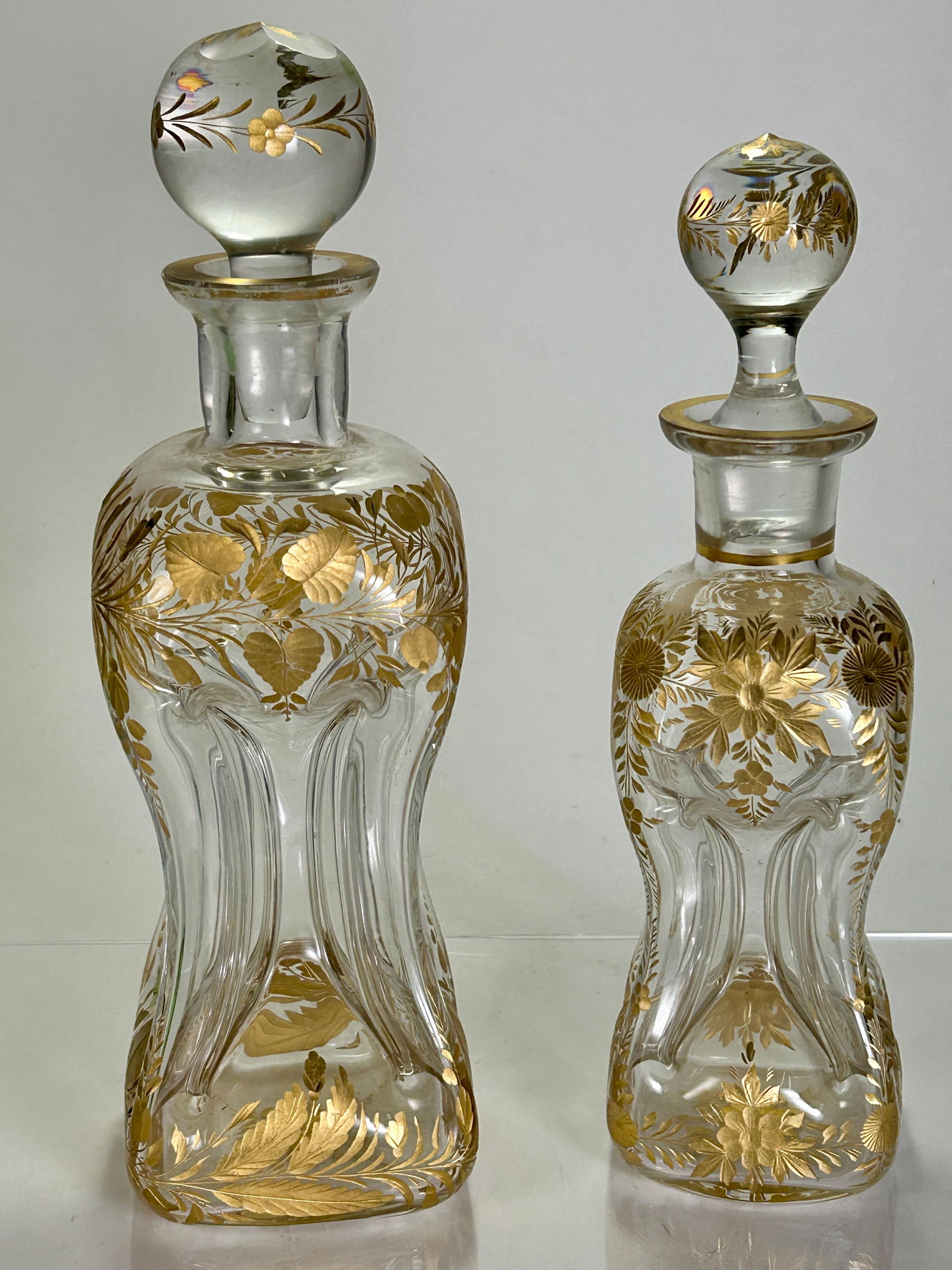 Two (2) Moser (attr.) Pinched Gilt Glass Decanters (1 of 4)